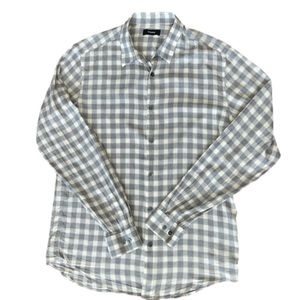 Theory Cream/Gray Check Cotton Long Sleeve Shirt. Size Small.
